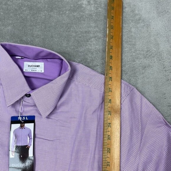 Duchamp Mens Slim Fit Dress Shirt 16.5/L Purple Check Long Sleeve a0430 - Picture 4 of 8